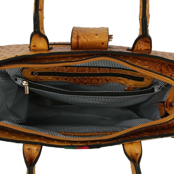 Queen Bee Stripe Ostrich -Croc 2-in-1 Handbag - Picture 3 of 5